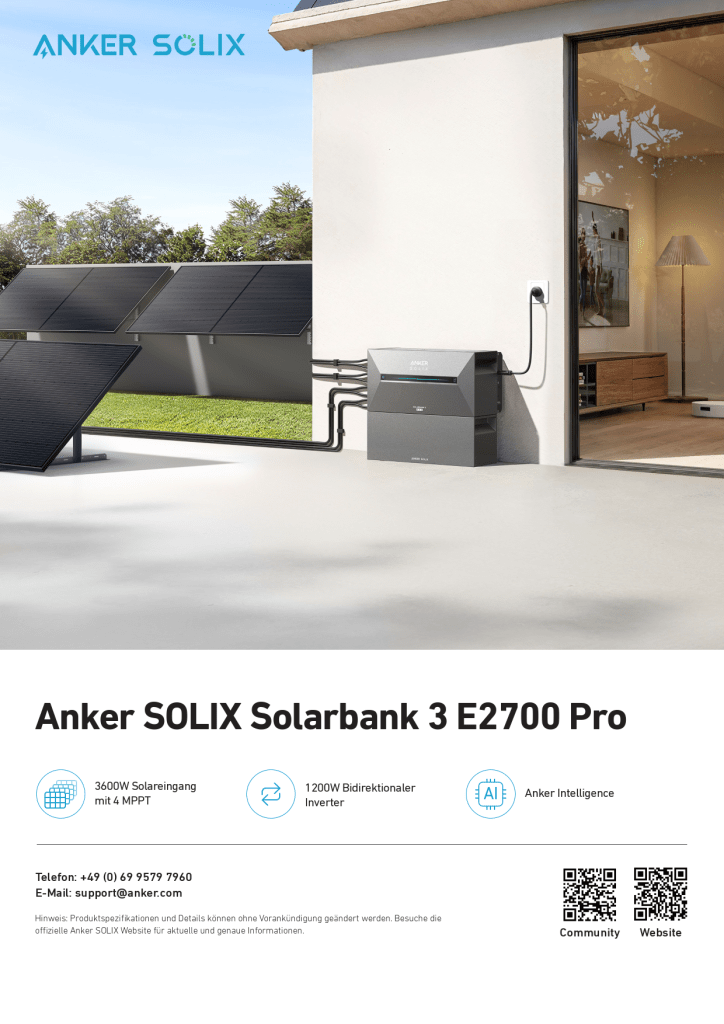 Aktion : Anker Solarbank 3 E 2700 Pro - sofort lieferbar 
Sonderpreis inkl. Smart Meter 
1299,00 Euro bei Abholung 
Versand innerhalb Deutschland 10,00 Euro - Inseln und EU auf Anfrage
